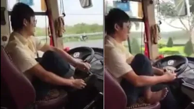 Thót tim tài xế xe khách bỏ vô lăng để mang vớ, xỏ giày