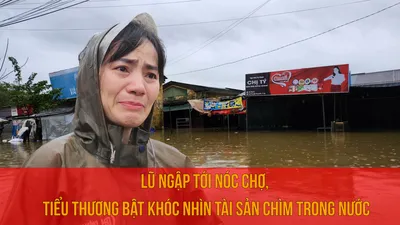 VIDEO: Lũ ngập tới nóc chợ, tiểu thương bật khóc nhìn tài sản chìm trong nước