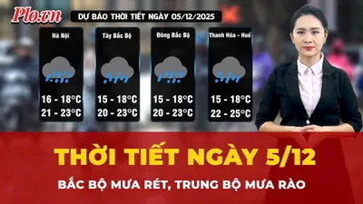 Thời tiết ngày 5-12: Bắc Bộ mưa rét, Trung Bộ mưa rào và giông rải rác
