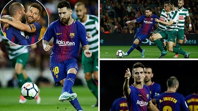 Messi lập poker, Barcelona ‘chơi tennis’