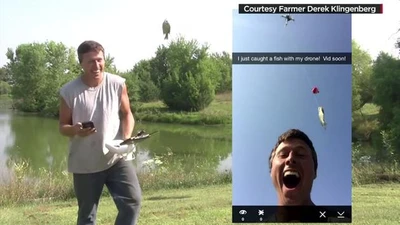 Độc đáo thanh niên câu cá bằng Drone