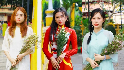 Cuối tuần, giới trẻ xúng xính diện áo dài chụp ảnh Tết 