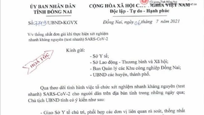Đồng Nai: Hỏa tốc rà soát giá tiền xét nghiệm test nhanh COVID-19