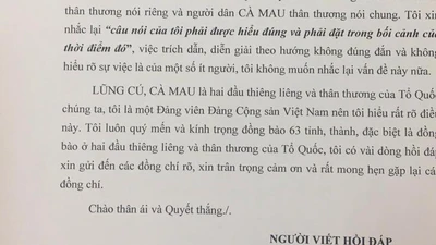 Ông Đoàn Ngọc Hải gửi thư hồi đáp Ban Tuyên giáo Cà Mau