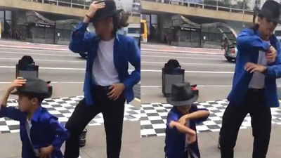 2 cha con với điệu nhảy Michael Jackson cực chất