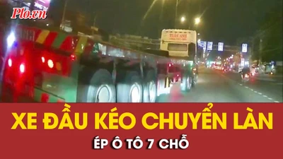 Video: Xe đầu kéo chuyển làn, chèn ép ô tô 7 chỗ trên đường 