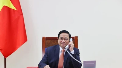 Thủ tướng Phạm Minh Chính tại cuộc điện đàm. Ảnh: BNG