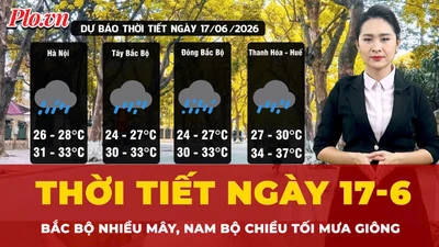Dự báo thời tiết ngày 17-6: Bắc Bộ nhiều mây, Nam Bộ chiều tối mưa giông