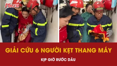 Cận cảnh giải cứu 6 người kẹt thang máy, kịp giờ rước dâu