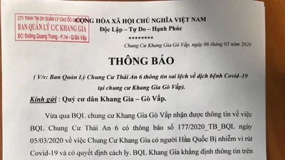 BQL chung cư Khang Gia bác bỏ thông tin có cư dân bị COVID-19
