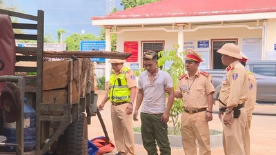Cảnh sát giao thông nổ súng bắt thanh niên chở gỗ 
