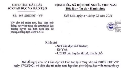 Văn bản cho học sinh nghỉ học đến 28-2 là giả mạo.