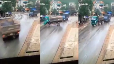 Xe tải thót tim vì cú Driff kinh hoàng của xe ben