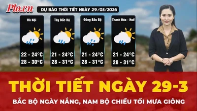 Thời tiết ngày 29-3: Bắc Bộ ngày nắng, Nam Bộ chiều tối mưa giông