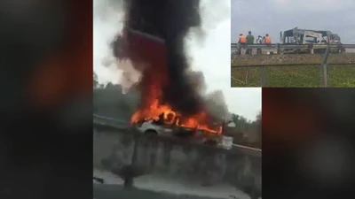 Clip: Xe bốc cháy dữ dội trên cao tốc Trung Lương