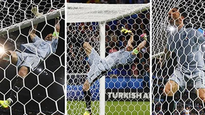 Buffon phấn khích đánh đu xà ngang và cú ngã đau điếng