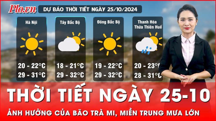 Thời tiết ngày 25-10: Ảnh hưởng của bão Trà Mi đổ bộ Biển Đông, miền Trung hứng mưa lớn diện rộng