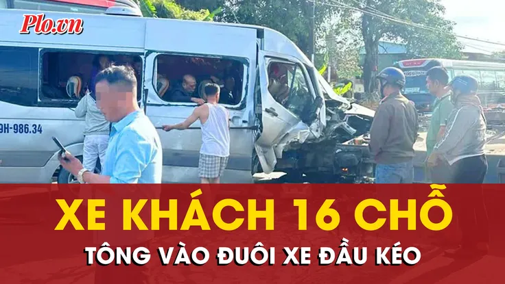 Cận cảnh xe khách tông xe đầu kéo đang dừng trên Quốc lộ 14