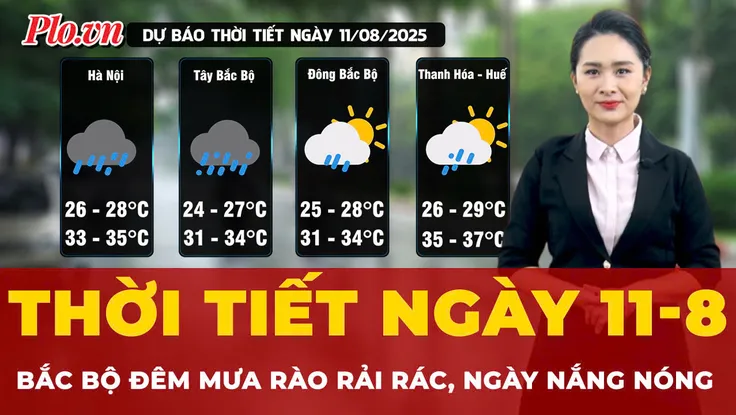 Dự báo thời tiết ngày 11-8: Bắc Bộ đêm mưa rào rải rác, ngày nắng nóng cục bộ