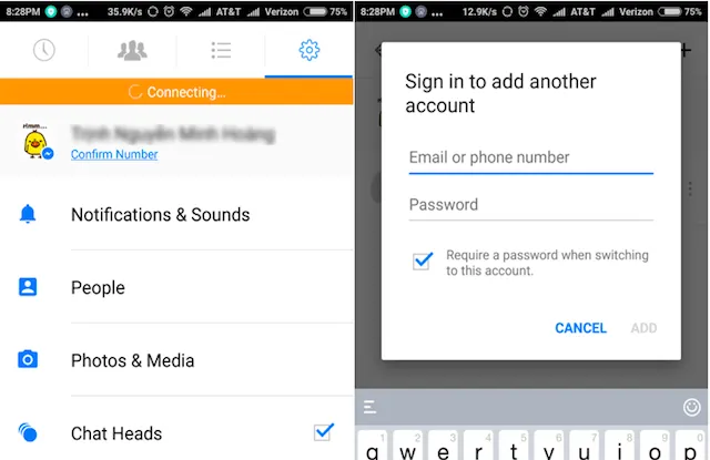 Đăng nhập nhiều tài khoản trên Messenger