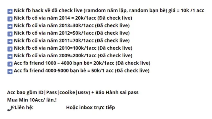 Tài khoản Facebook được rao bán công khai