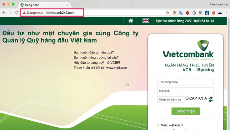 Xuất hiện trang web giả mạo ngân hàng cực kỳ tinh vi