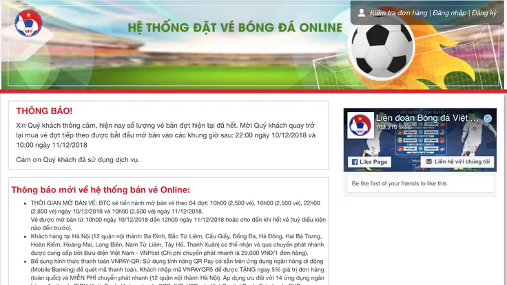 Cách mua vé online trận chung kết Việt Nam và Malaysia