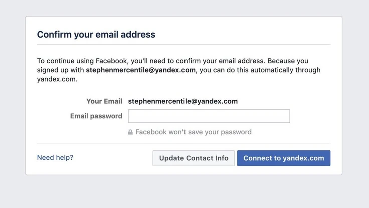 Facebook yêu cầu người dùng nhập mật khẩu email để làm gì?