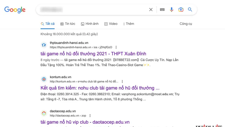 Nhiều website trường học bị chèn link cờ bạc