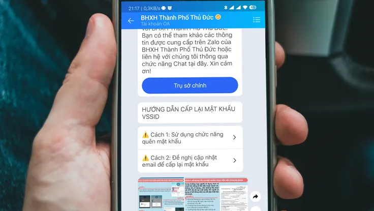 Cách lấy lại mật khẩu VssID bằng Zalo