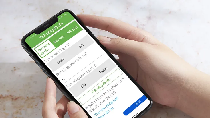 Ứng dụng ước tính nồng độ cồn trong máu