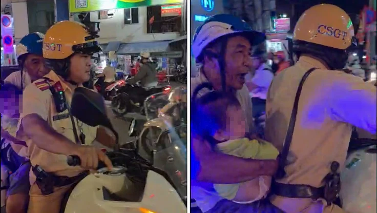 CSGT lái mô tô đặc chủng chở bé gái đến bệnh viện Nhi Đồng 1 cấp cứu