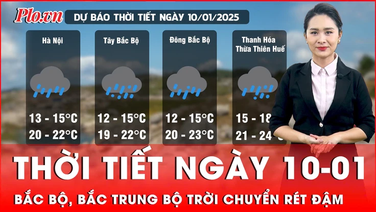 Thời tiết ngày 10-01: Bắc Bộ chuyển rét đậm, rét hại; Trung Bộ hứng mưa rét kéo dài