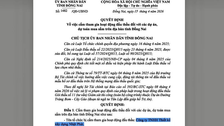 Gian lận trong đấu thầu, 1 công ty bị cấm đấu thầu 4 năm ở Đồng Nai