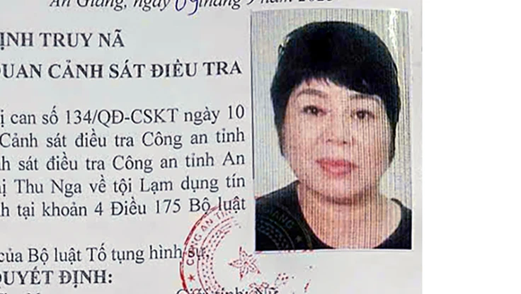 Công an tỉnh An Giang truy nã bị can Nguyễn Thị Thu Nga