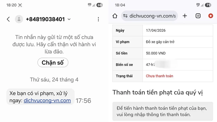 Nhận được tin nhắn phạt nguội kiểu này, người dùng nên xóa ngay để tránh mất tiền