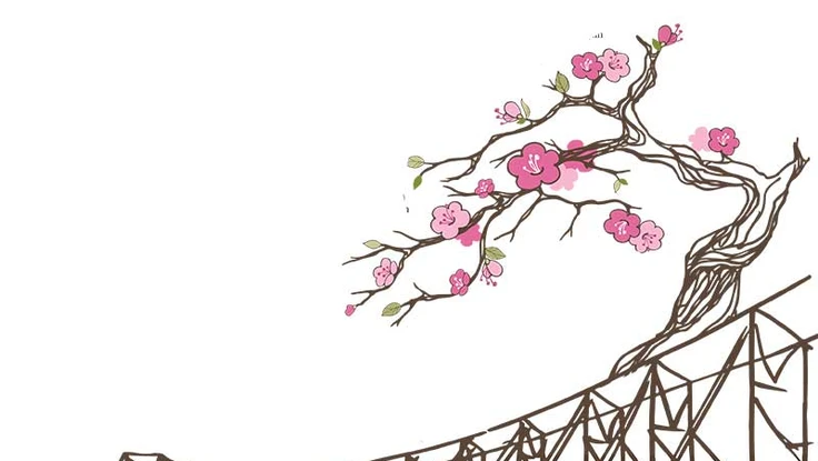 Cây cầu mùa lũ và hoa anh đào mùa xuân