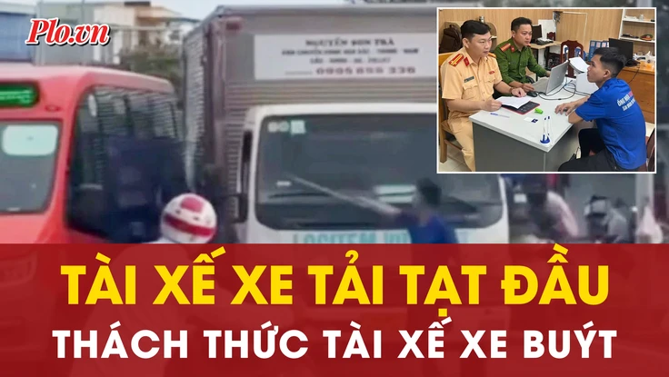 Mâu thuẫn việc nhường đường, tài xế xe tải chặn xe buýt, dùng hung khí thách thức 