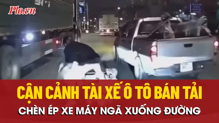 Truy tìm tài xế ô tô bán tải chèn ép vợ chồng đi xe máy ngã xuống đường