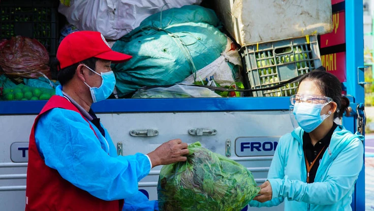 Nông dân Quảng Nam hái rau, góp gạo gửi vào tâm dịch Đà Nẵng