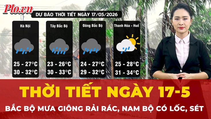 Dự báo thời tiết ngày 17-5: Bắc Bộ mưa giông rải rác, Nam Bộ cảnh báo lốc, sét