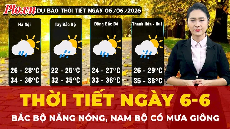 Dự báo thời tiết ngày 6-6: Bắc Bộ nắng nóng, Nam Bộ chiều tối mưa giông