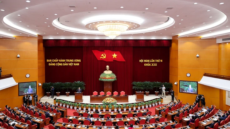 Tổng Bí thư Tô Lâm phát biểu bế mạc tại Hội nghị Trung ương 15, khóa XIII vào tháng 12-2025. Ảnh: VGP