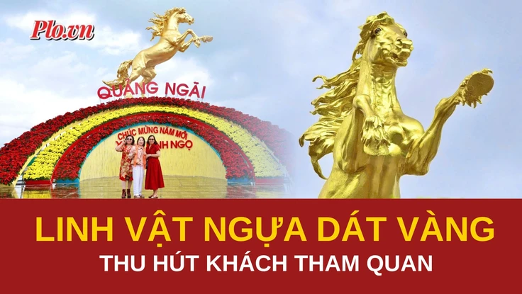 Linh vật ngựa màu vàng khổng lồ thu hút khách tham quan ở Quảng Ngãi