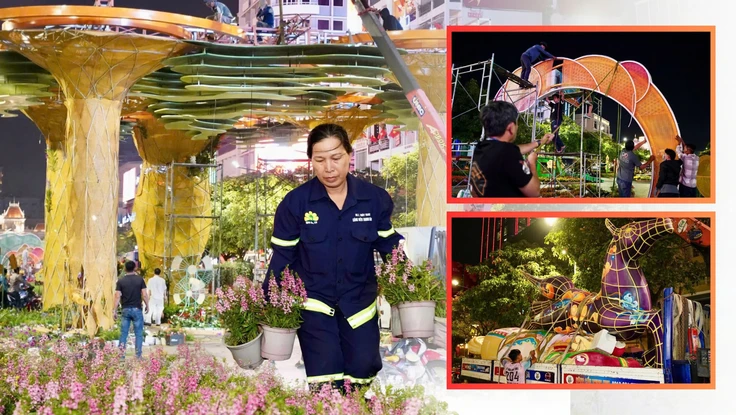 Xuyên đêm thu dọn đường hoa Nguyễn Huệ Tết Bính Ngọ 2026 