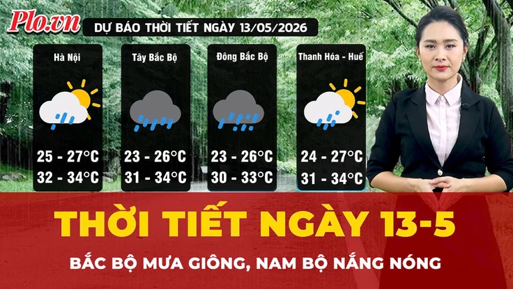 Thời tiết ngày 13-5: Bắc Bộ mưa giông, Nam Bộ nắng nóng