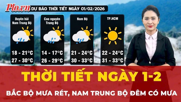 Thời tiết ngày 1-2: Bắc Bộ mưa rét, Nam Trung Bộ đêm có mưa vài nơi