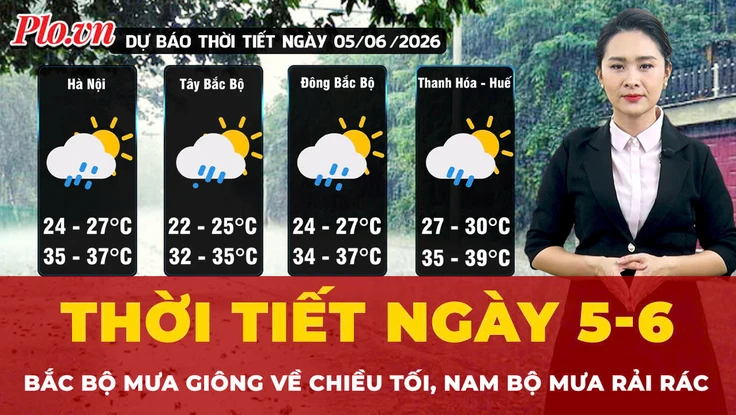 Thời tiết ngày 5-6: Bắc Bộ mưa giông về chiều tối, Nam Bộ mưa rải rác