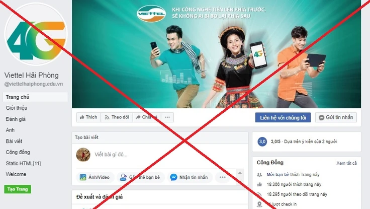 Mất tiền oan vì những trang fanpage Facebook giả mạo Viettel