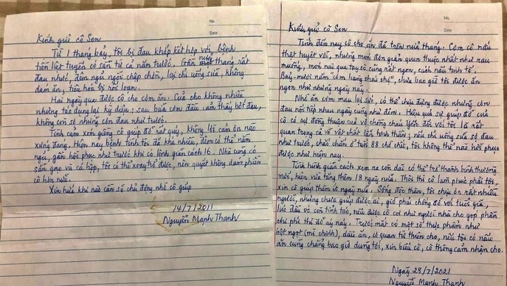 Cụ ông U80 viết thư tay cảm ơn hàng xóm đưa cơm giữa mùa dịch